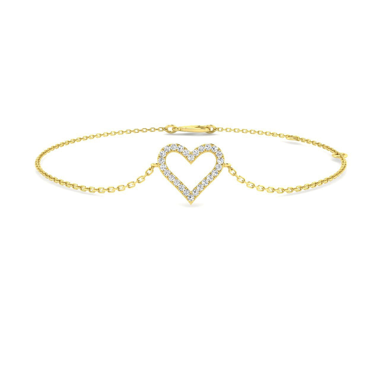 Lab Grown Diamond Pave Heart Bracelet in 10K/14K gold and platinum with certified lab-grown or natural diamonds