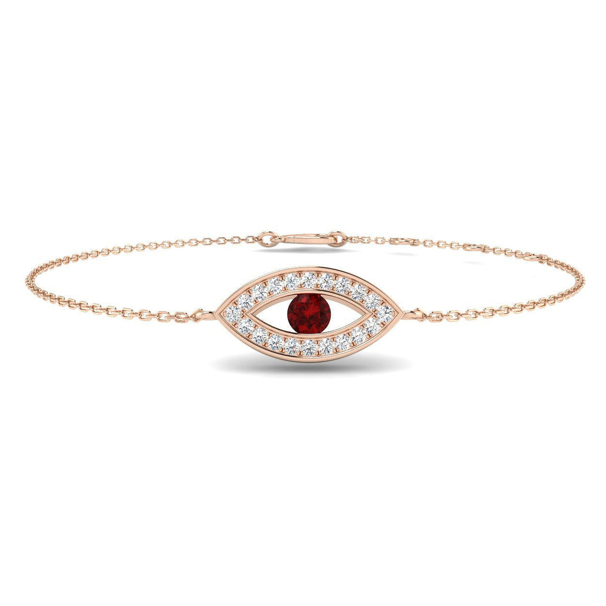 Natural Round Cut with Center Ruby Gemstone Evil Eye Bracelet - Lobster Claw in 10K/14K gold and platinum with certified lab-grown or natural diamonds