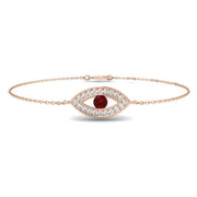 Natural Round Cut with Center Ruby Gemstone Evil Eye Bracelet - Lobster Claw in 10K/14K gold and platinum with certified lab-grown or natural diamonds