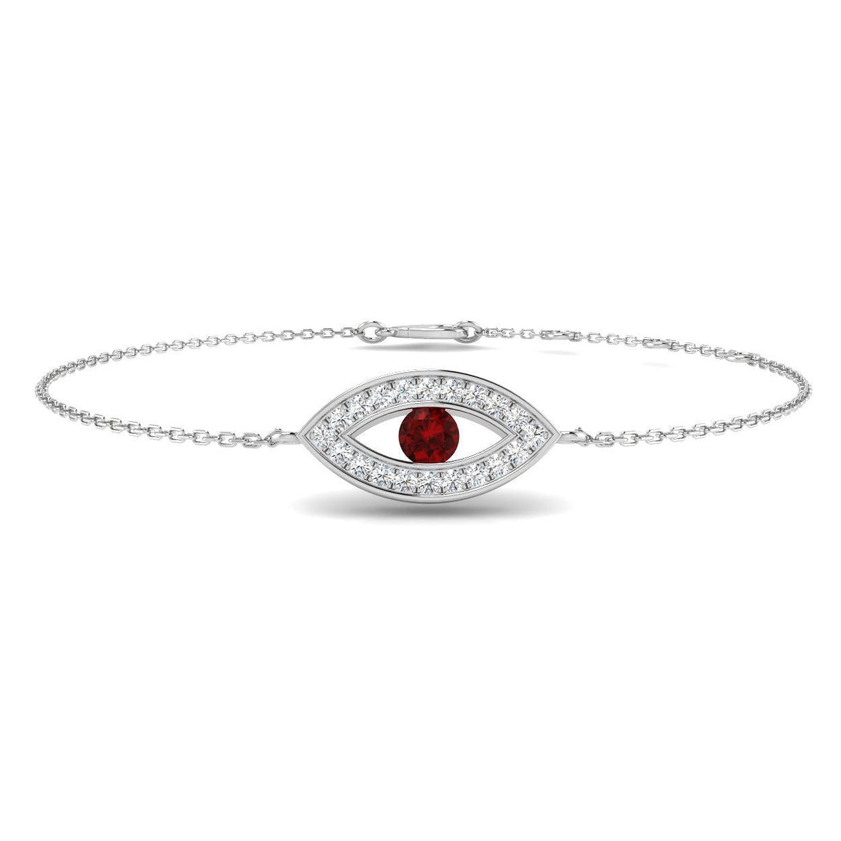 Natural Round Cut with Center Ruby Gemstone Evil Eye Bracelet - Lobster Claw in 10K/14K gold and platinum with certified lab-grown or natural diamonds