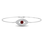 Natural Round Cut with Center Ruby Gemstone Evil Eye Bracelet - Lobster Claw in 10K/14K gold and platinum with certified lab-grown or natural diamonds