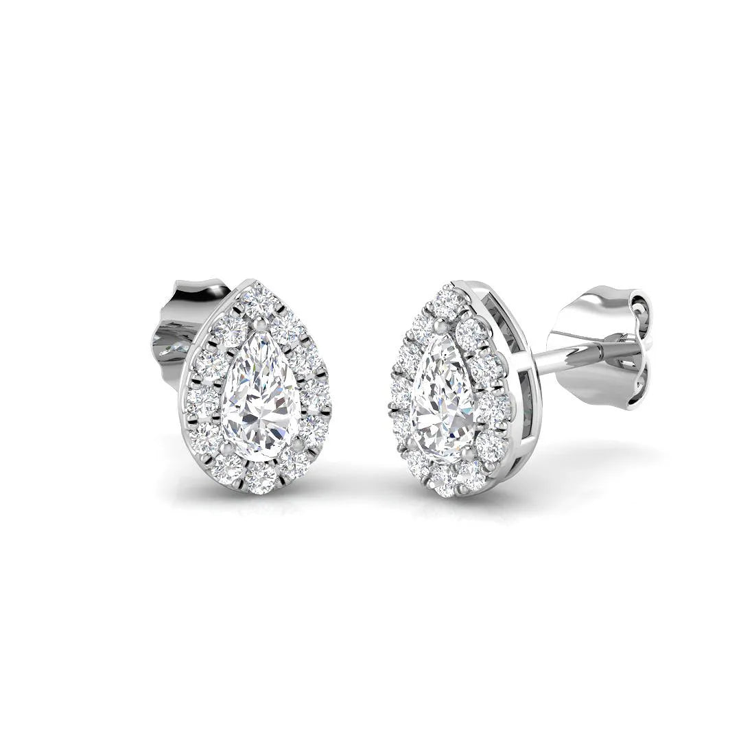 0.30-1.00 Carat Pear Diamond Halo Earring in 10K/14K gold and platinum with certified lab-grown or natural diamonds