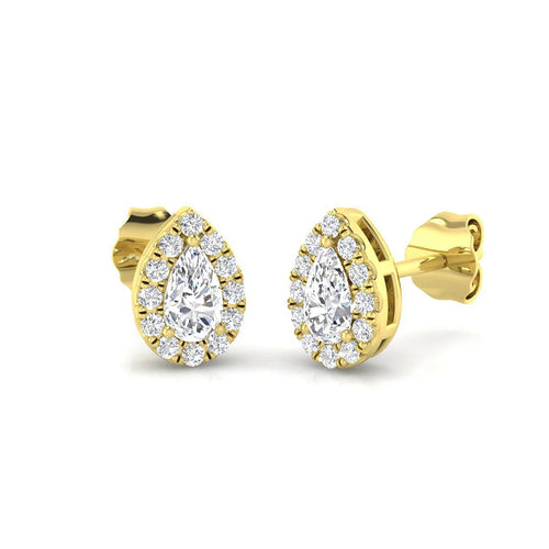 0.30-1.00 Carat Pear Diamond Halo Earring in 10K/14K gold and platinum with certified lab-grown or natural diamonds