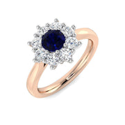 Blue Sapphire Halo Cluster Ring with Natural Diamonds in 10K/14K gold and platinum with certified lab-grown or natural diamonds