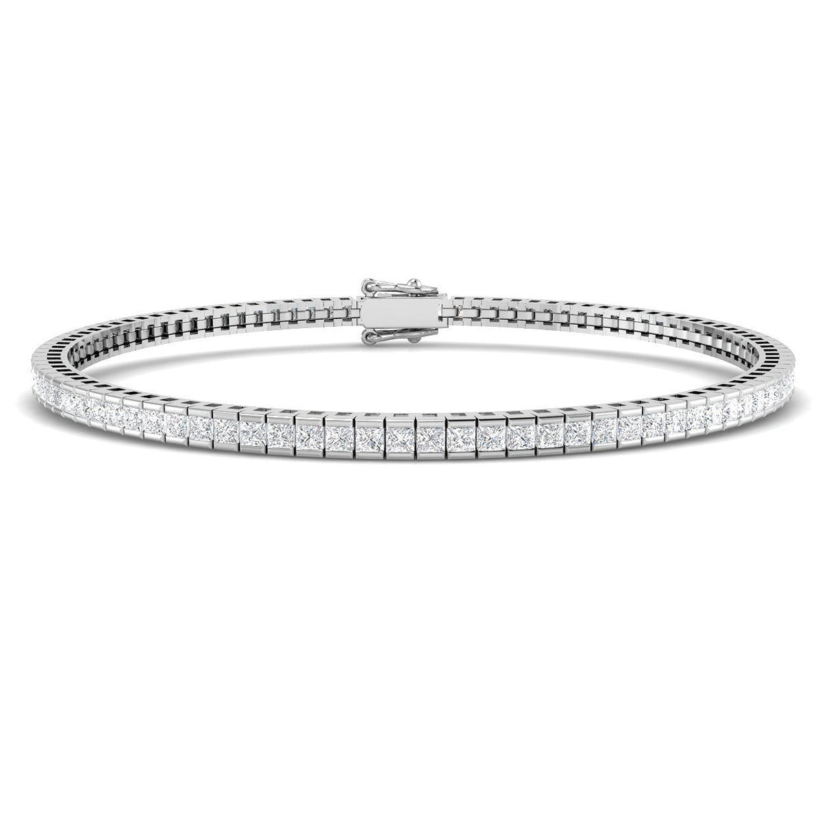 Channel Set Princess Cut Natural Diamond Link Tennis Bracelet with Box Clasp in 10K/14K gold and platinum with certified lab-grown or natural diamonds