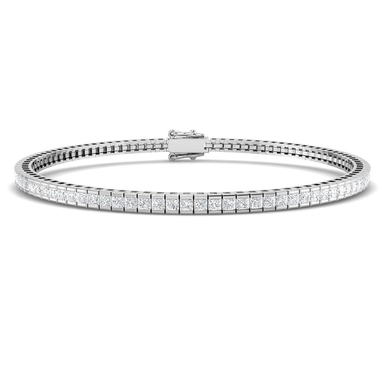 Channel Set Princess Cut Natural Diamond Link Tennis Bracelet with Box Clasp in 10K/14K gold and platinum with certified lab-grown or natural diamonds