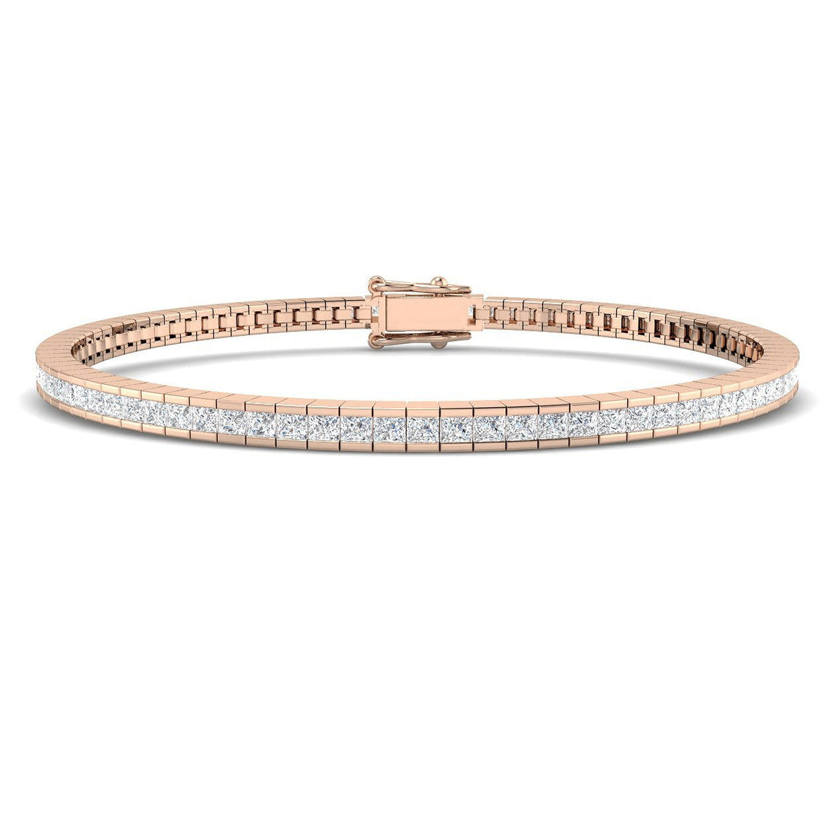 Channel Set Princess Cut Natural Diamond Link Tennis Bracelet with Box Clasp in 10K/14K gold and platinum with certified lab-grown or natural diamonds
