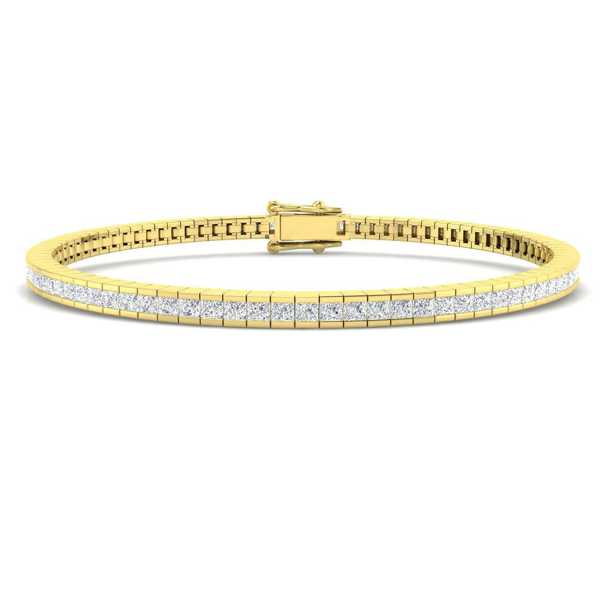 Channel Set Princess Cut Natural Diamond Link Tennis Bracelet with Box Clasp in 10K/14K gold and platinum with certified lab-grown or natural diamonds