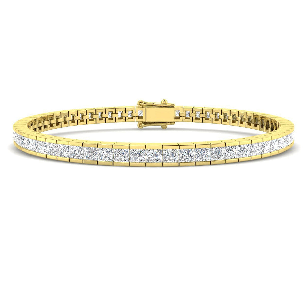 Channel Set Princess Cut Natural Diamond Link Tennis Bracelet with Box Clasp in 10K/14K gold and platinum with certified lab-grown or natural diamonds