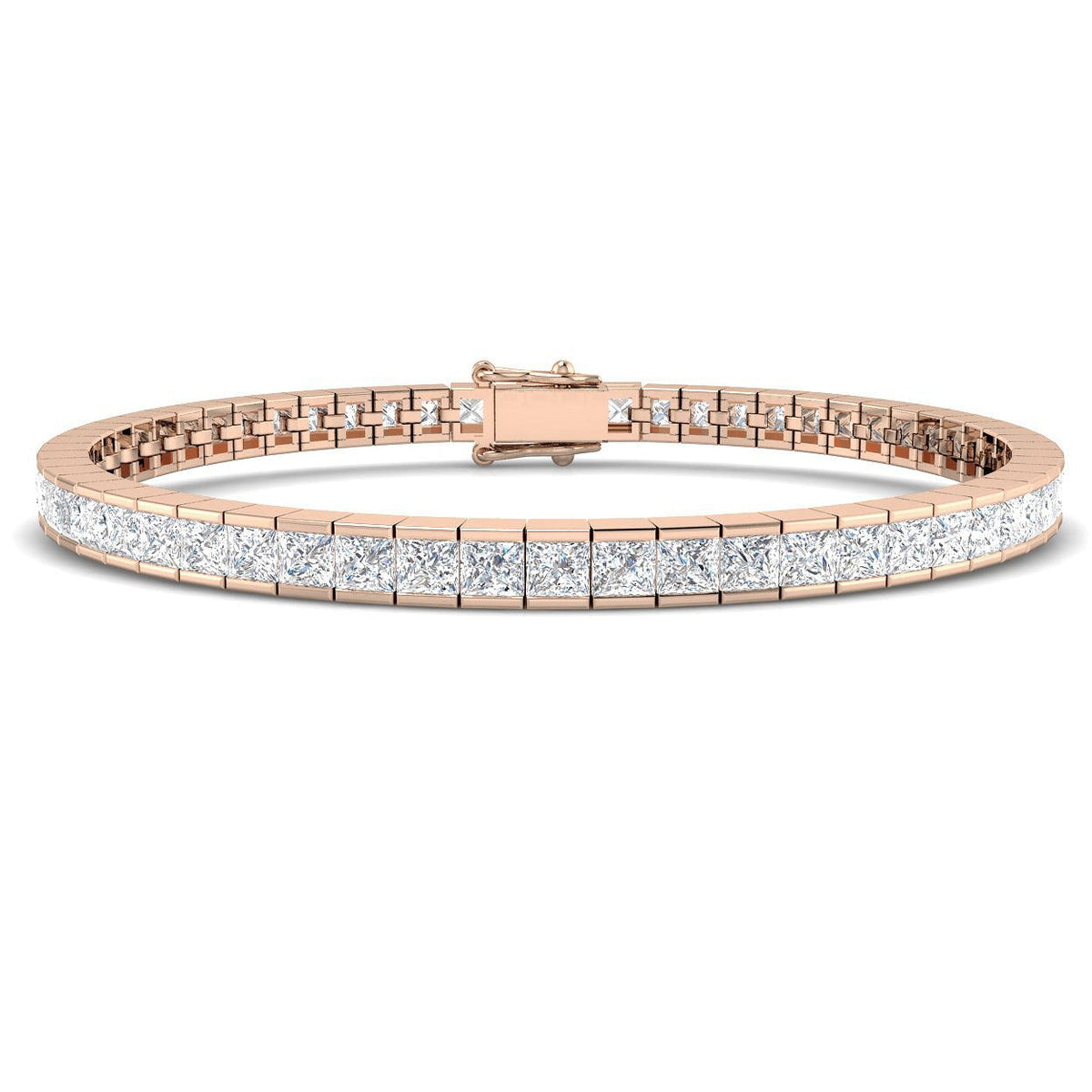 Channel Set Princess Cut Natural Diamond Link Tennis Bracelet with Box Clasp in 10K/14K gold and platinum with certified lab-grown or natural diamonds