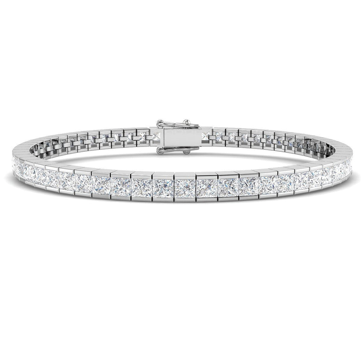 Channel Set Princess Cut Natural Diamond Link Tennis Bracelet with Box Clasp in 10K/14K gold and platinum with certified lab-grown or natural diamonds