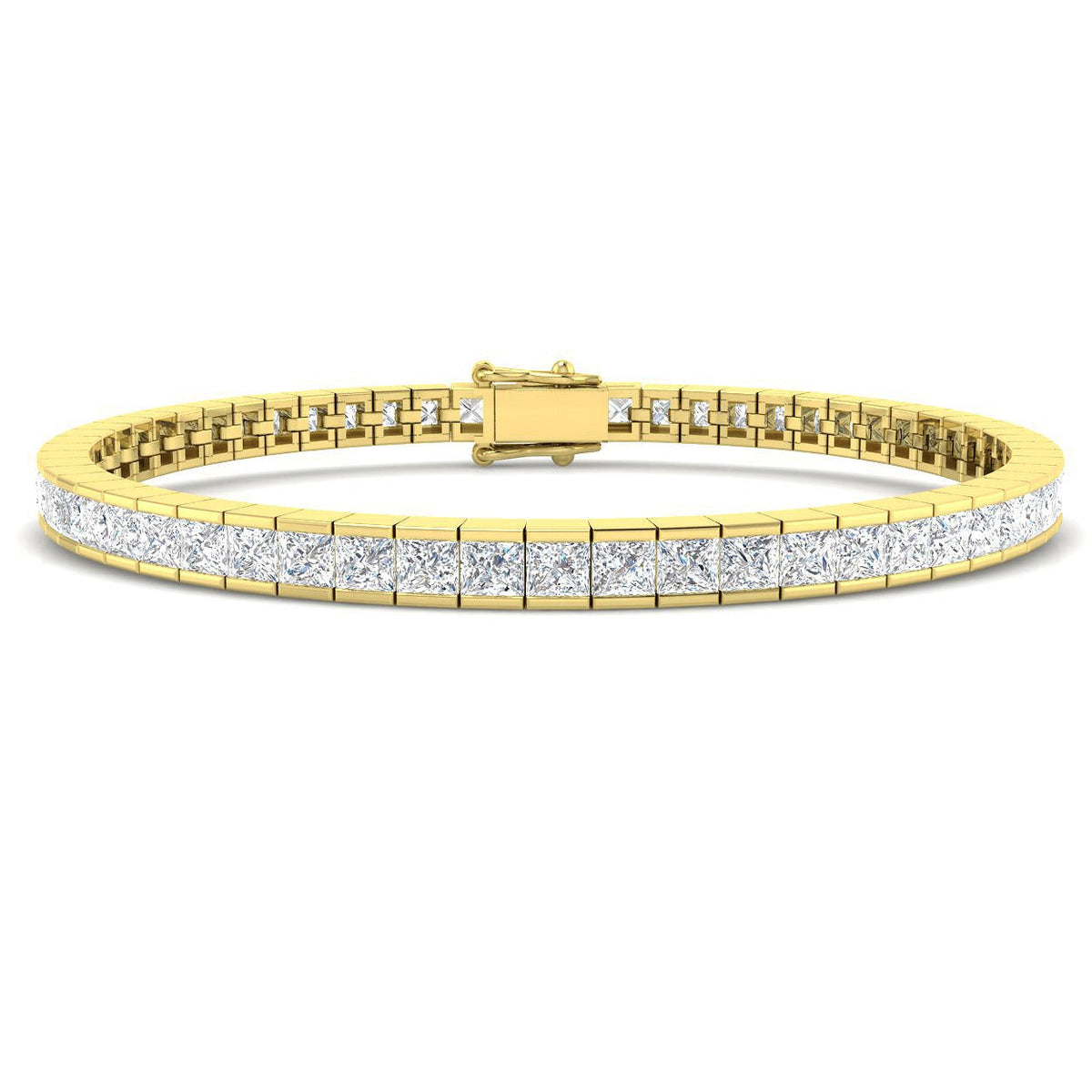 Channel Set Princess Cut Natural Diamond Link Tennis Bracelet with Box Clasp in 10K/14K gold and platinum with certified lab-grown or natural diamonds
