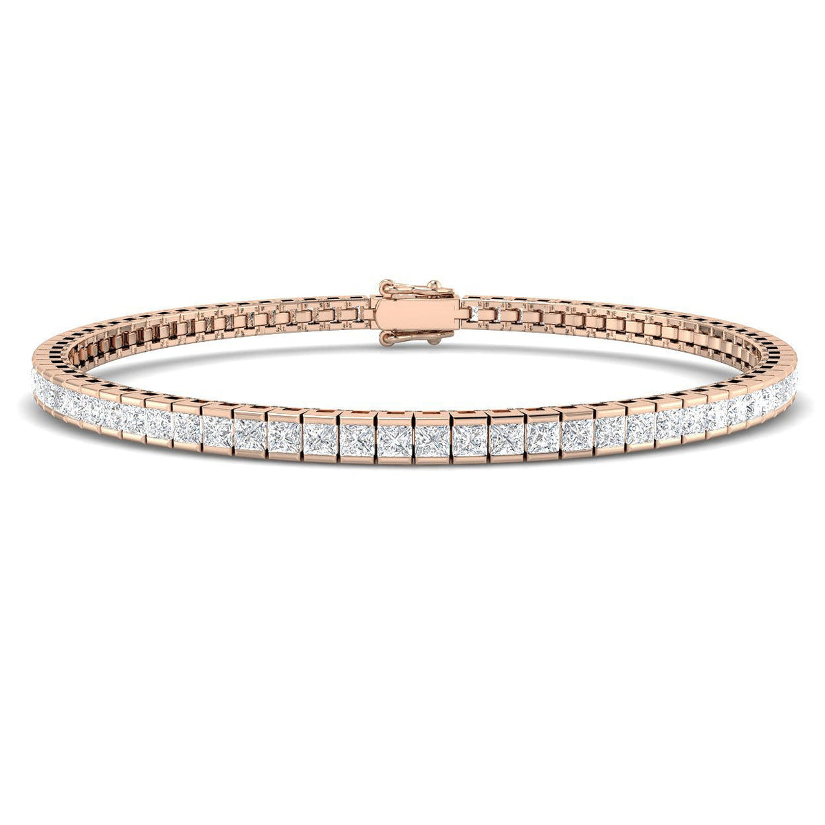 Channel Set Princess Cut Natural Diamond Link Tennis Bracelet with Box Clasp in 10K/14K gold and platinum with certified lab-grown or natural diamonds