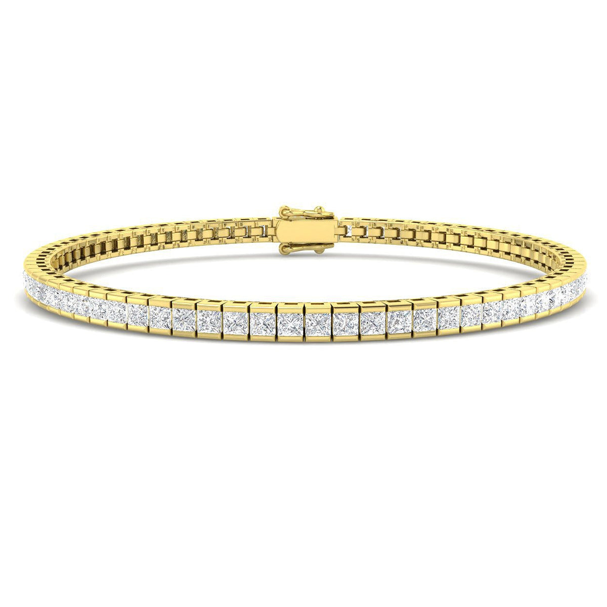 Channel Set Princess Cut Natural Diamond Link Tennis Bracelet with Box Clasp in 10K/14K gold and platinum with certified lab-grown or natural diamonds