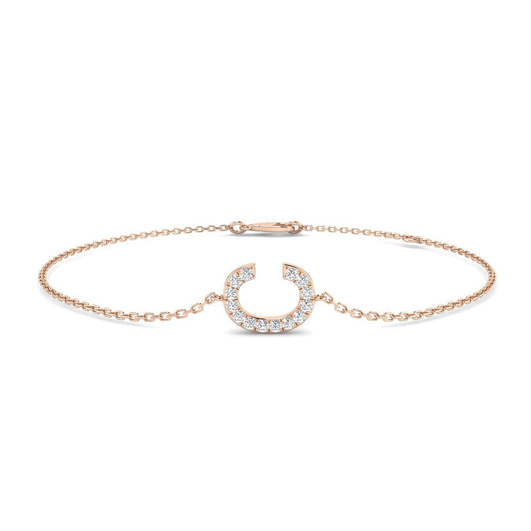 Initial C Letter Round Lab Grown Diamond Chain Bracelet Pave Set in 10K/14K gold and platinum with certified lab-grown or natural diamonds