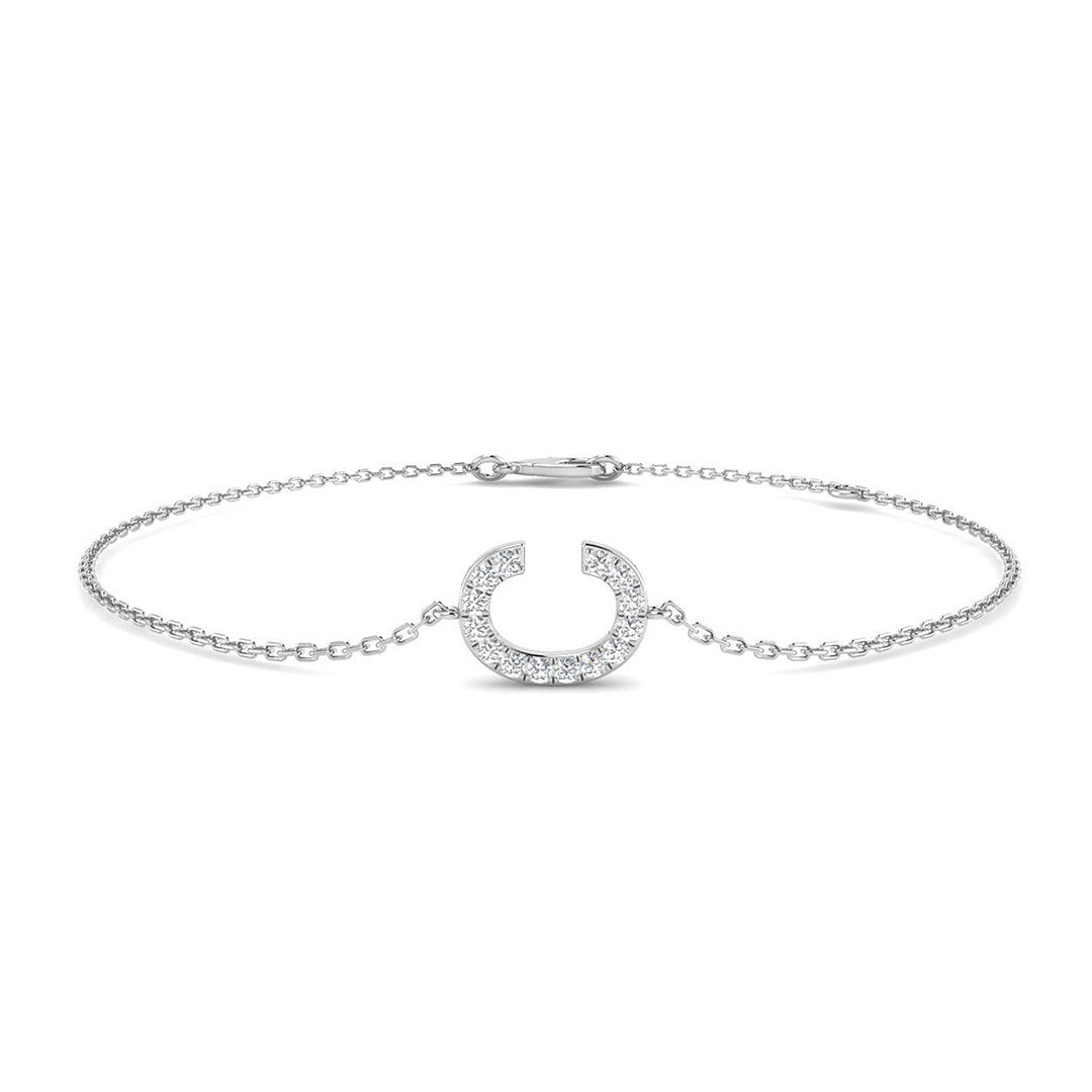 Initial C Letter Round Lab Grown Diamond Chain Bracelet Pave Set in 10K/14K gold and platinum with certified lab-grown or natural diamonds