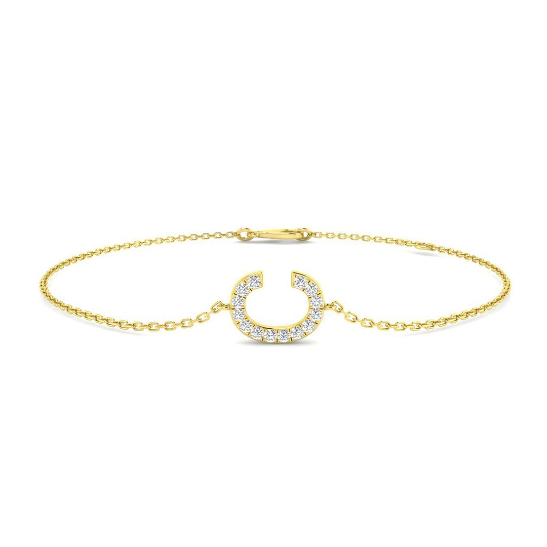 Initial C Letter Round Lab Grown Diamond Chain Bracelet Pave Set in 10K/14K gold and platinum with certified lab-grown or natural diamonds