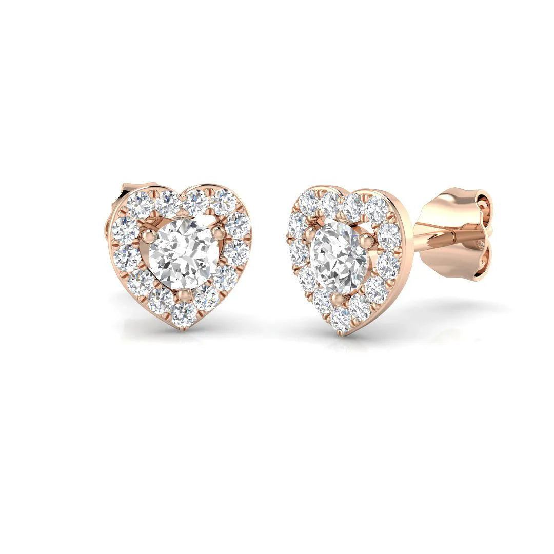 Diamond Stud Earrings - 0.50ct Heart Halo Lab Grown in 10K/14K gold and platinum with certified lab-grown or natural diamonds