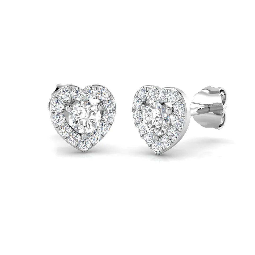 Diamond Stud Earrings - 0.50ct Heart Halo Lab Grown in 10K/14K gold and platinum with certified lab-grown or natural diamonds