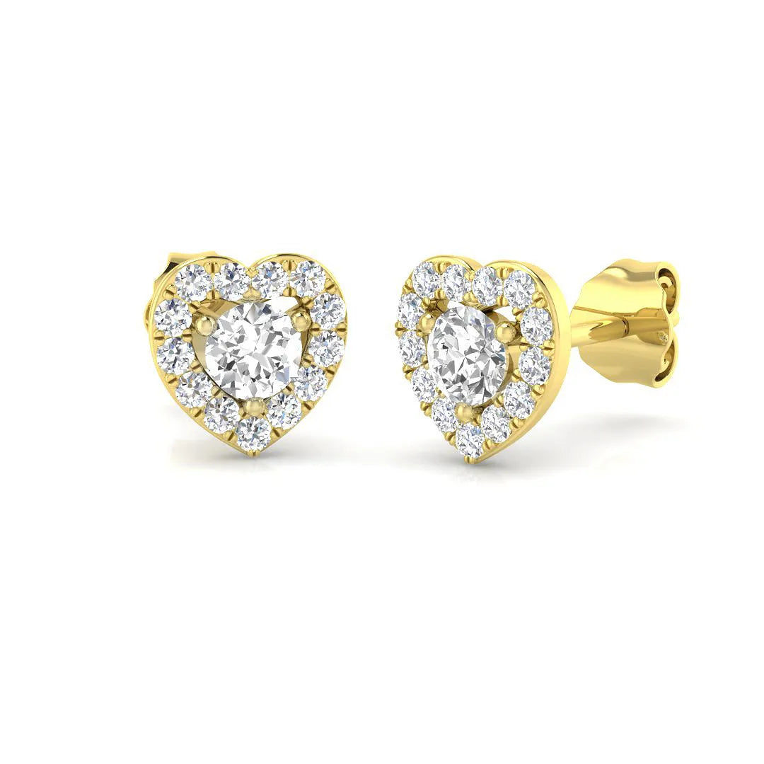 Diamond Stud Earrings - 0.50ct Heart Halo Lab Grown in 10K/14K gold and platinum with certified lab-grown or natural diamonds