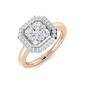 Hexagon Double Halo Cluster Ring with Round Lab Grown Diamonds in 10K/14K gold and platinum with certified lab-grown or natural diamonds