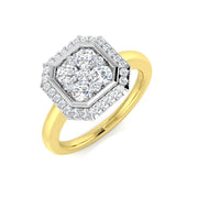 Hexagon Double Halo Cluster Ring with Round Lab Grown Diamonds in 10K/14K gold and platinum with certified lab-grown or natural diamonds