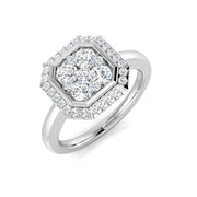 Hexagon Double Halo Cluster Ring with Round Lab Grown Diamonds in 10K/14K gold and platinum with certified lab-grown or natural diamonds