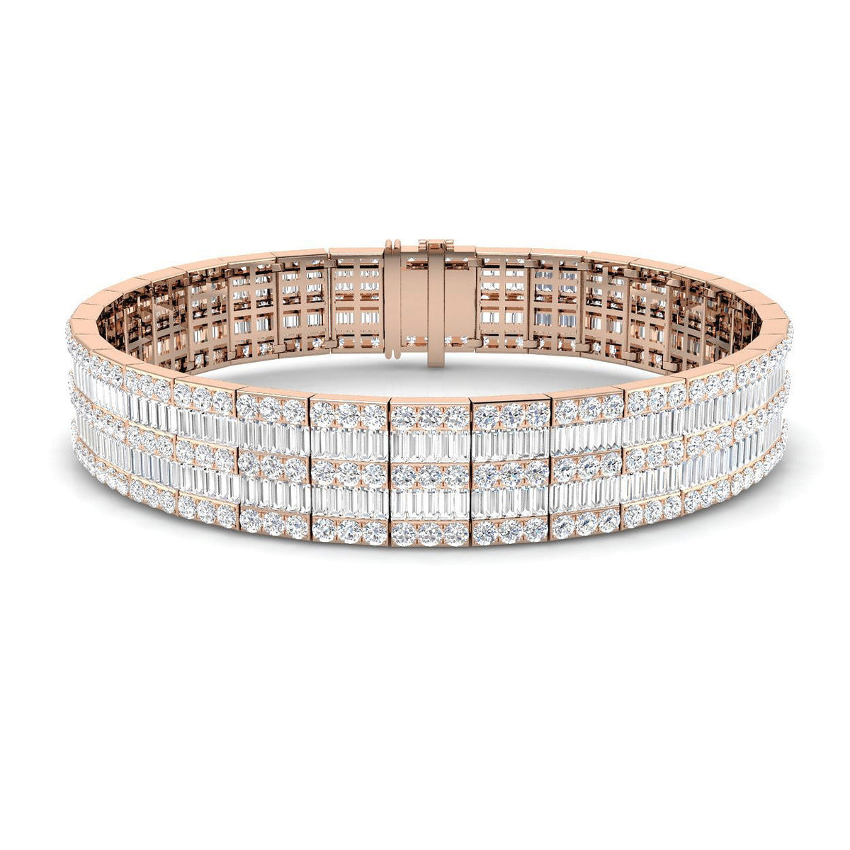 Vintage Bracelet with Multi-Row Baguette & Round Diamond Design in 10K/14K gold and platinum with certified lab-grown or natural diamonds