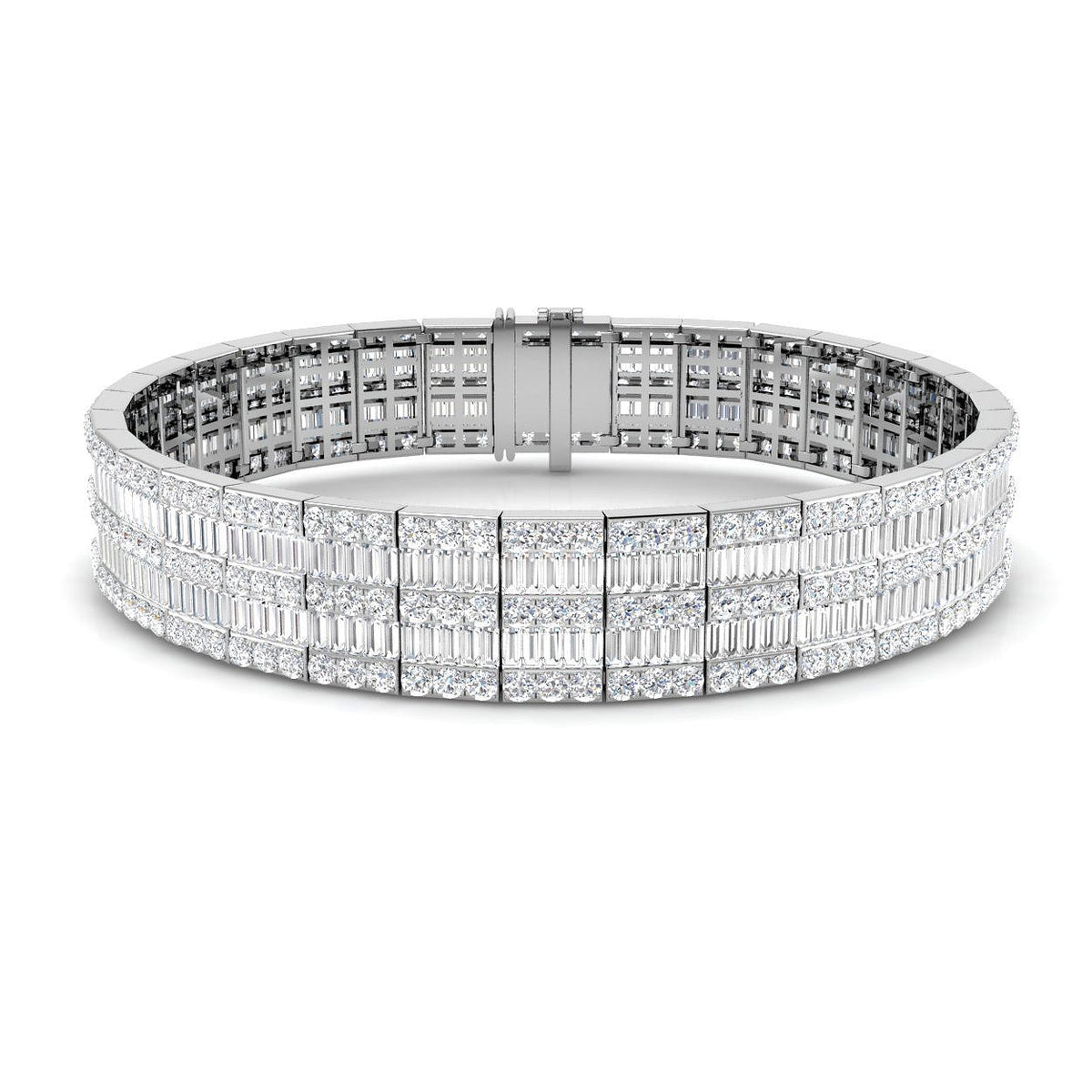 Vintage Bracelet with Multi-Row Baguette & Round Diamond Design in 10K/14K gold and platinum with certified lab-grown or natural diamonds