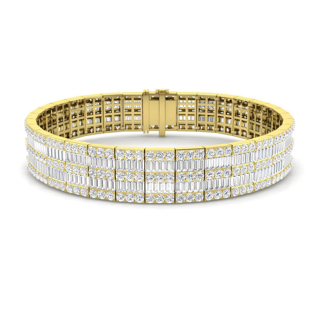 Vintage Bracelet with Multi-Row Baguette & Round Diamond Design in 10K/14K gold and platinum with certified lab-grown or natural diamonds