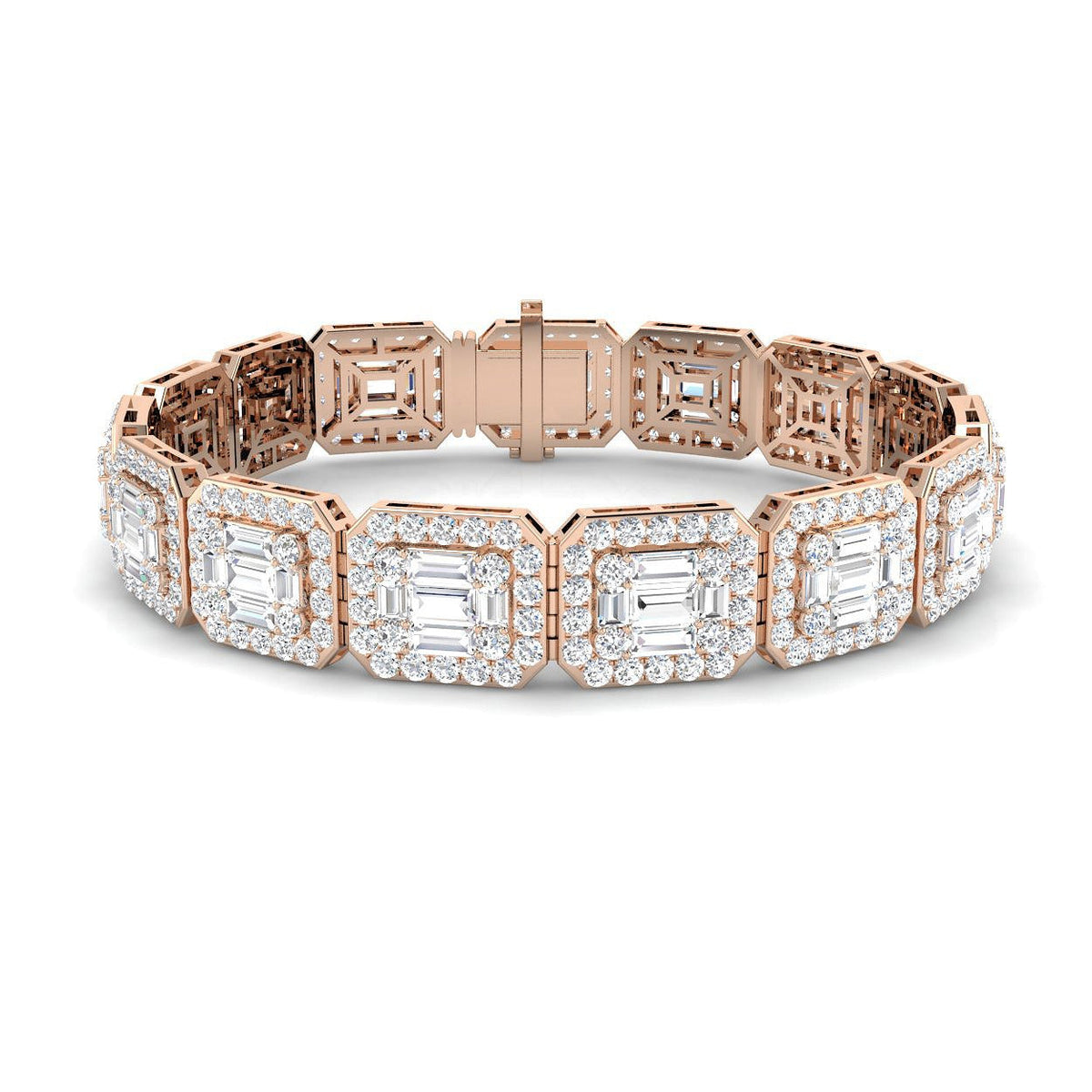 Elegant Emerald Style Baguette & Round Cut Lab Grown Diamond Bracelet in Gold or in 10K/14K gold and platinum with certified lab-grown or natural diamonds