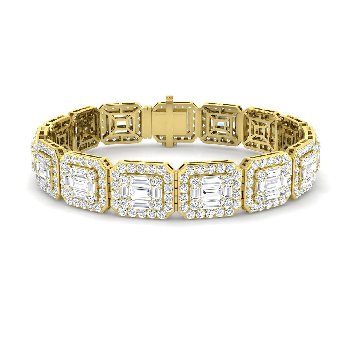 Elegant Emerald Style Baguette & Round Cut Lab Grown Diamond Bracelet in Gold or in 10K/14K gold and platinum with certified lab-grown or natural diamonds