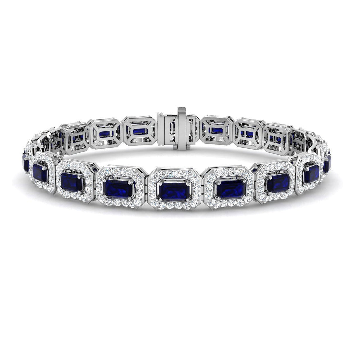Sapphire Gemstone Halo Tennis Bracelet with Natural Diamonds & Solid in 10K/14K gold and platinum with certified lab-grown or natural diamonds