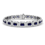 Sapphire Gemstone Halo Tennis Bracelet with Natural Diamonds & Solid in 10K/14K gold and platinum with certified lab-grown or natural diamonds