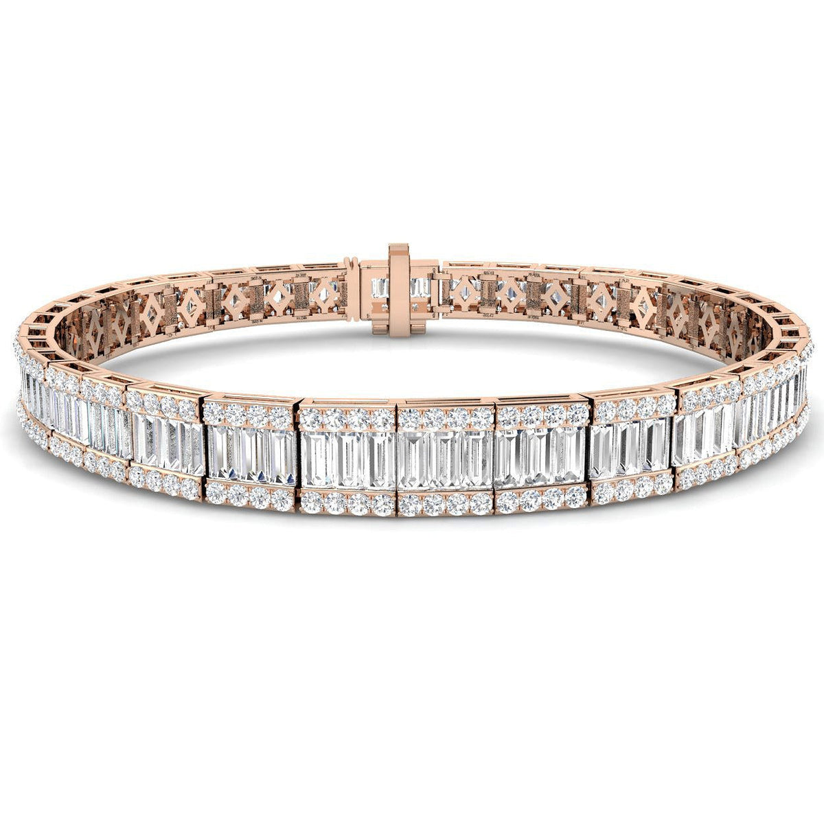 Vintage Diamond Tennis Bracelet with Baguette & Round Brilliant Diamonds in 10K/14K gold and platinum with certified lab-grown or natural diamonds