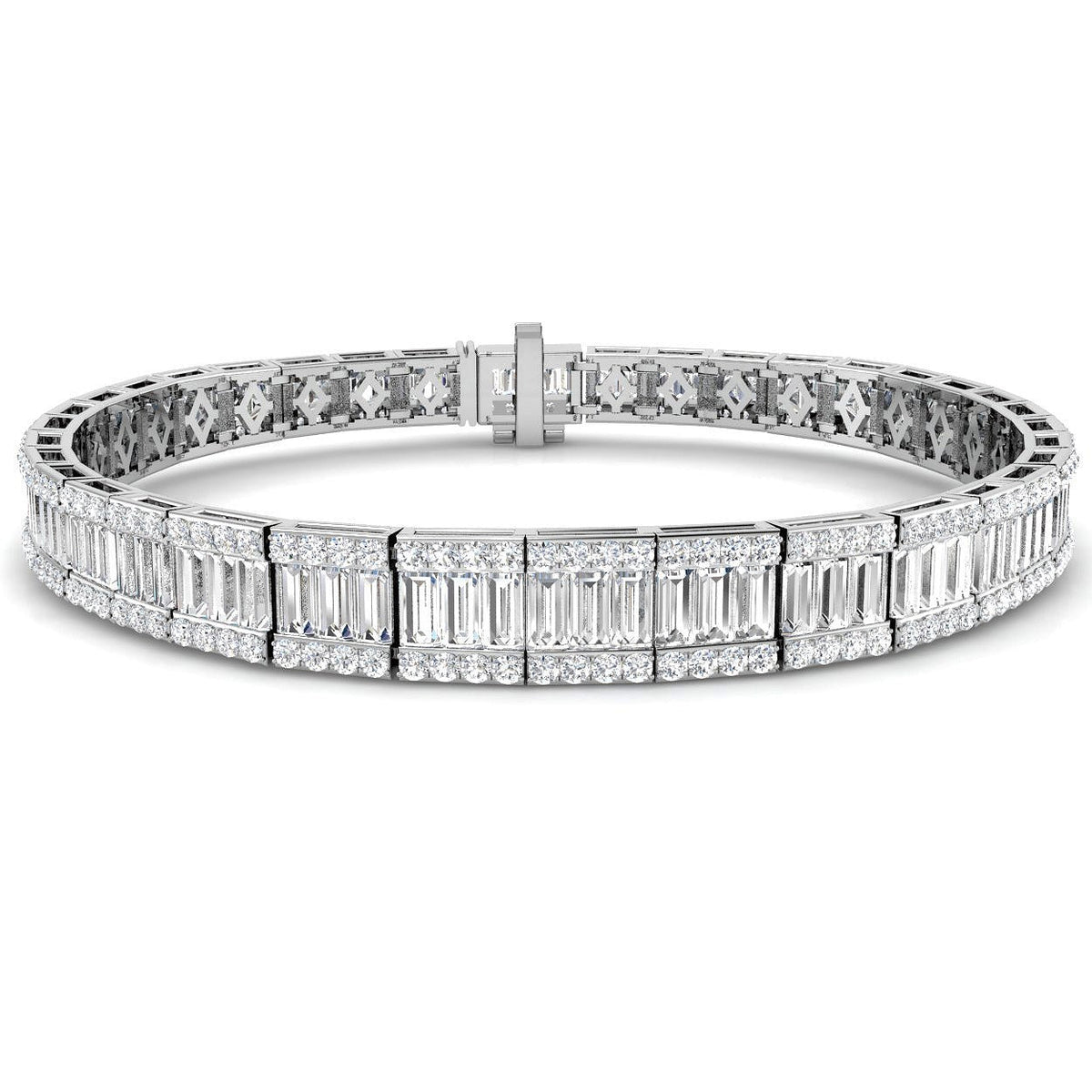 Vintage Diamond Tennis Bracelet with Baguette & Round Brilliant Diamonds in 10K/14K gold and platinum with certified lab-grown or natural diamonds