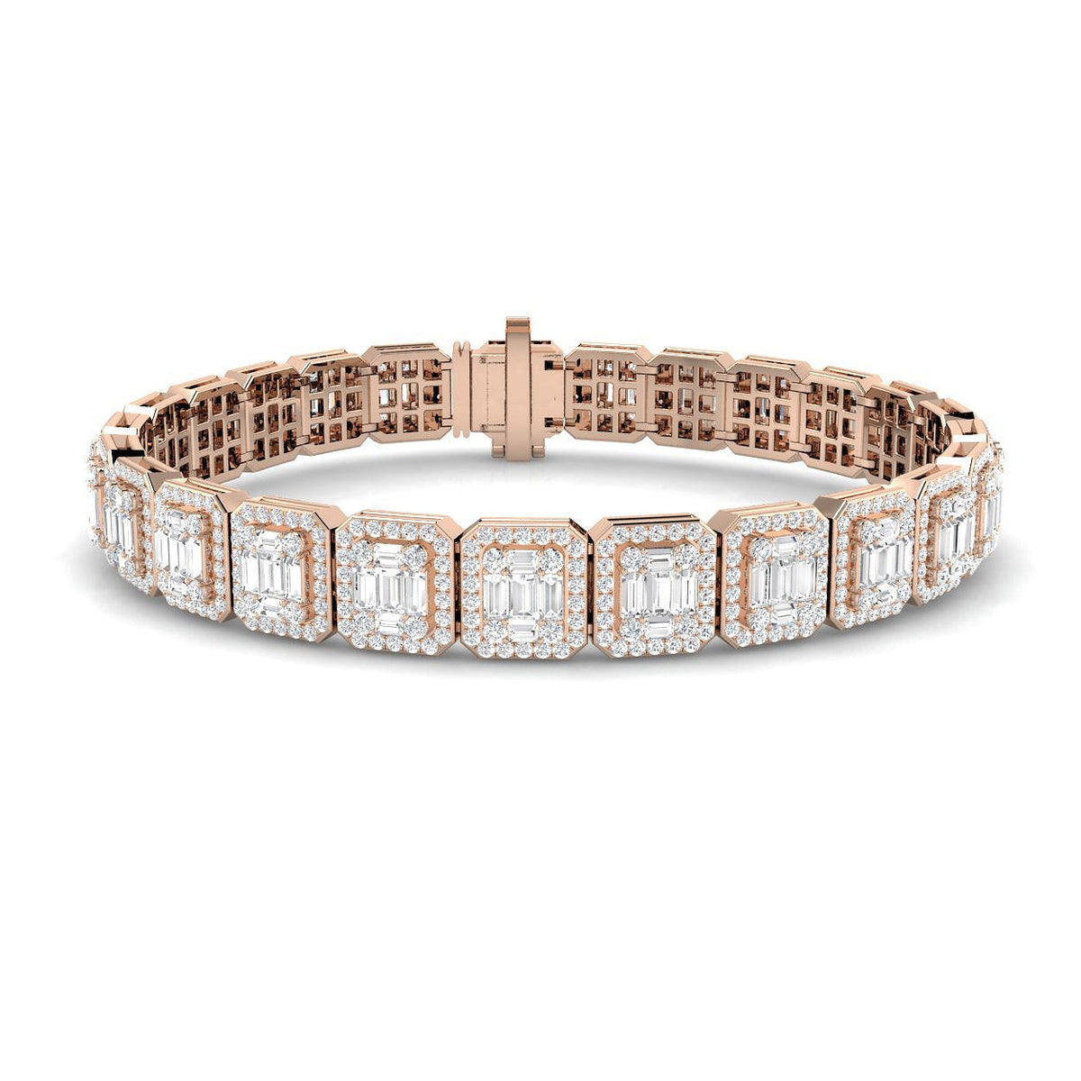 Vintage Diamond Bracelet with Baguette & Round Brilliant Diamonds in Gold & in 10K/14K gold and platinum with certified lab-grown or natural diamonds