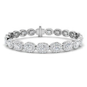 Natural Diamond Oval Halo Tennis Bracelet with Box Clasp and Safety Latch in 10K/14K gold and platinum with certified lab-grown or natural diamonds