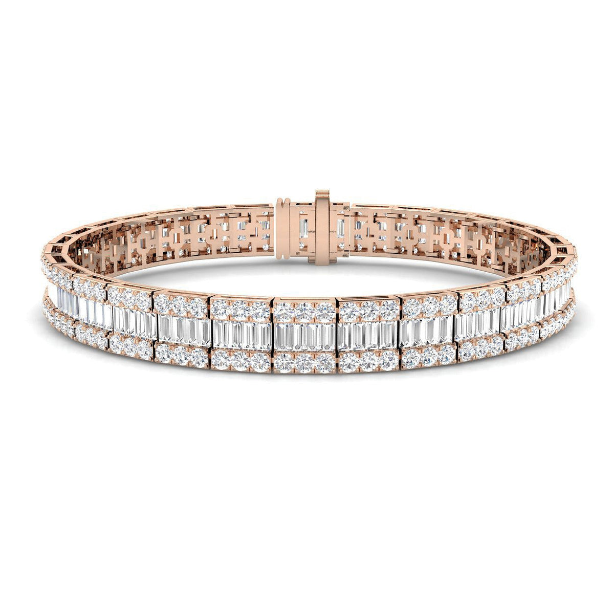 Luxury Natural or Lab Grown Baguette & Round Diamond Tennis Bracelet in 10K/14K gold and platinum with certified lab-grown or natural diamonds