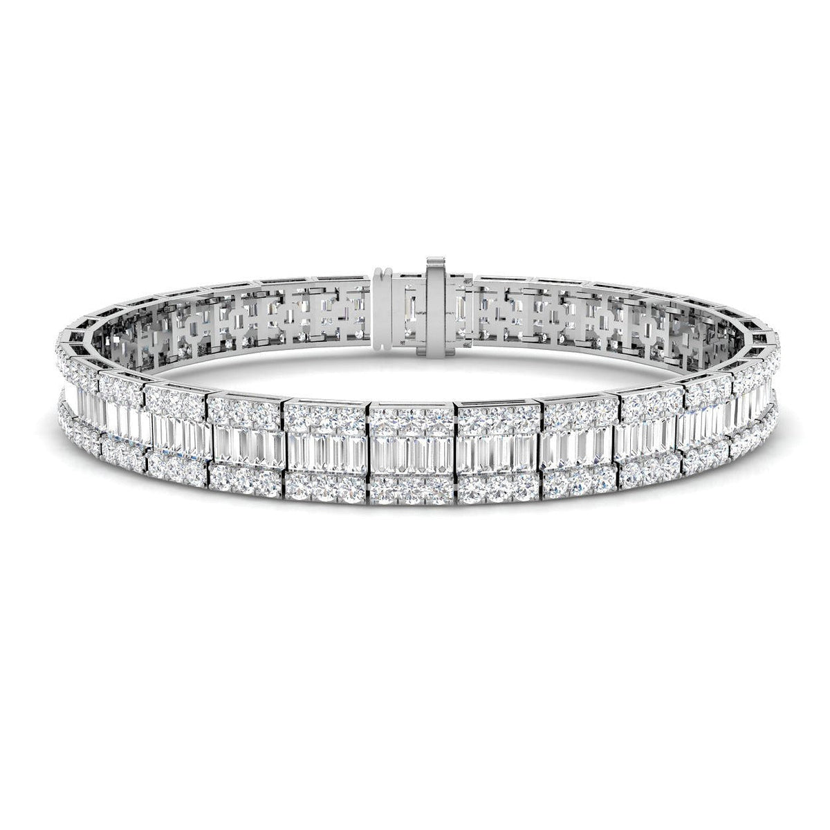 Luxury Natural or Lab Grown Baguette & Round Diamond Tennis Bracelet in 10K/14K gold and platinum with certified lab-grown or natural diamonds