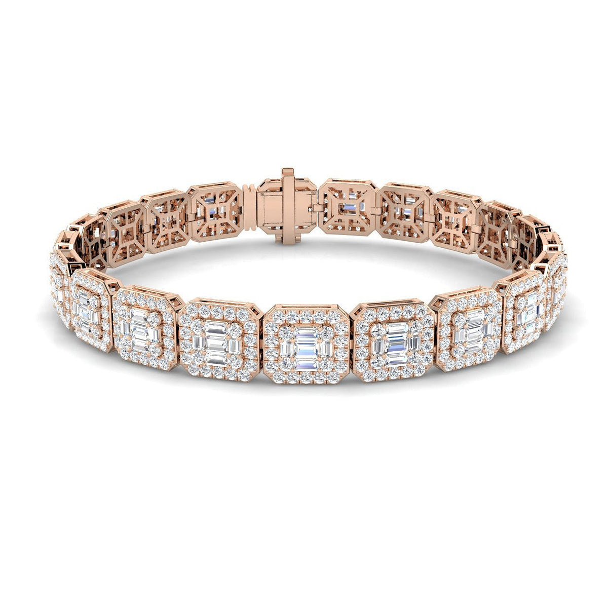Elegant Emerald Style Baguette & Round Cut Lab Grown Diamond Bracelet in Gold or in 10K/14K gold and platinum with certified lab-grown or natural diamonds