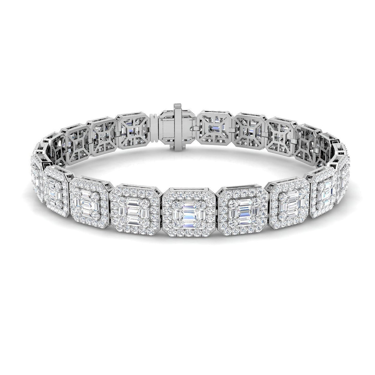 Elegant Emerald Style Baguette & Round Cut Lab Grown Diamond Bracelet in Gold or in 10K/14K gold and platinum with certified lab-grown or natural diamonds