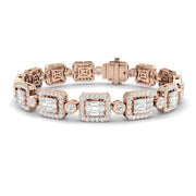 Emerald Cut & Round Diamond Halo Tennis Bracelet with Box Clasp in 10K/14K gold and platinum with certified lab-grown or natural diamonds