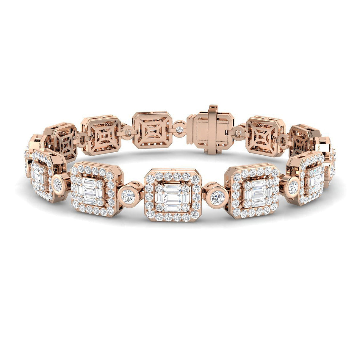 Emerald Style Round & Baguette Cut Lab Grown Diamond Bracelet in 10K/14K gold and platinum with certified lab-grown or natural diamonds