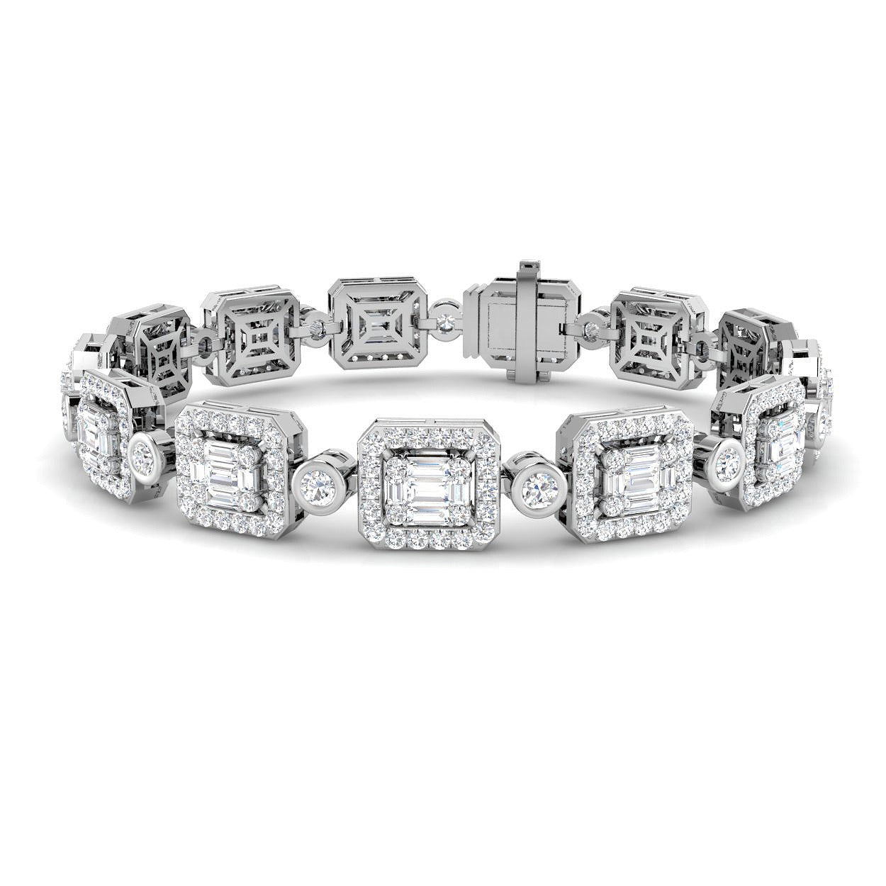 Emerald Style Round & Baguette Cut Lab Grown Diamond Bracelet in 10K/14K gold and platinum with certified lab-grown or natural diamonds