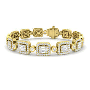 Emerald Cut & Round Diamond Halo Tennis Bracelet with Box Clasp in 10K/14K gold and platinum with certified lab-grown or natural diamonds