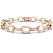 Round Cut Lab Grown Diamond Oval Link Bracelet with Pave Bar Accents in 10K/14K gold and platinum with certified lab-grown or natural diamonds
