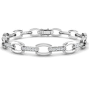 Round Cut Lab Grown Diamond Oval Link Bracelet with Pave Bar Accents in 10K/14K gold and platinum with certified lab-grown or natural diamonds