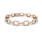 Round Cut Lab Grown Diamond Oval Link Bracelet with Pave Bar Accents in 10K/14K gold and platinum with certified lab-grown or natural diamonds