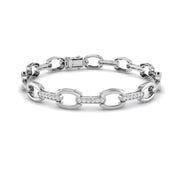 Round Cut Lab Grown Diamond Oval Link Bracelet with Pave Bar Accents in 10K/14K gold and platinum with certified lab-grown or natural diamonds
